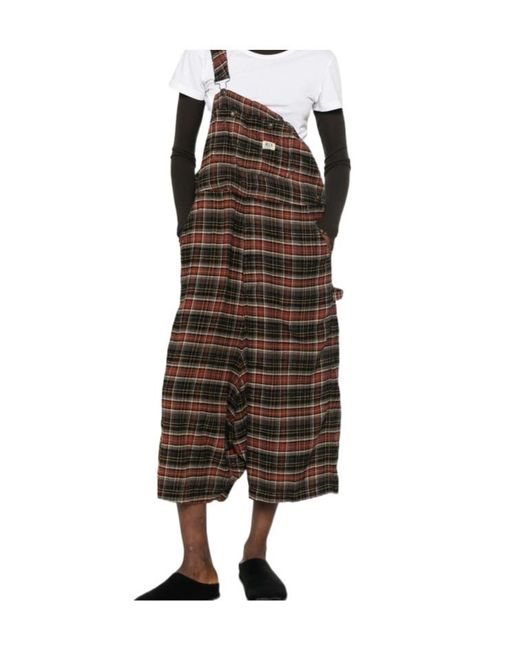 R13 Brown Plaid Overalls
