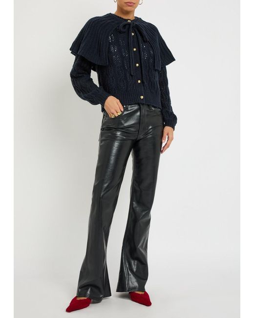 FRAME Blue Cape-Effect Cable-Knit Wool-Blend Cardigan