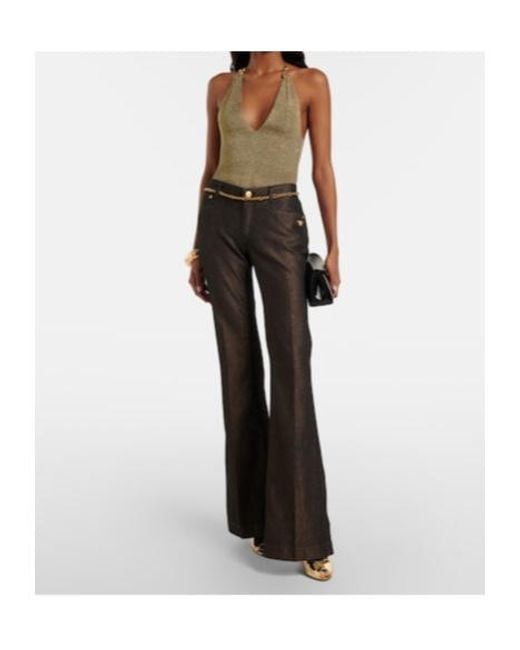Roberto Cavalli Multicolor Embellished Backless Metallic Bodysuit