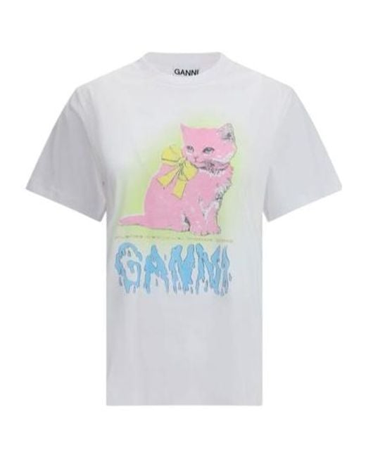 Ganni White Crew Neck Short-Sleeved T-Shirt