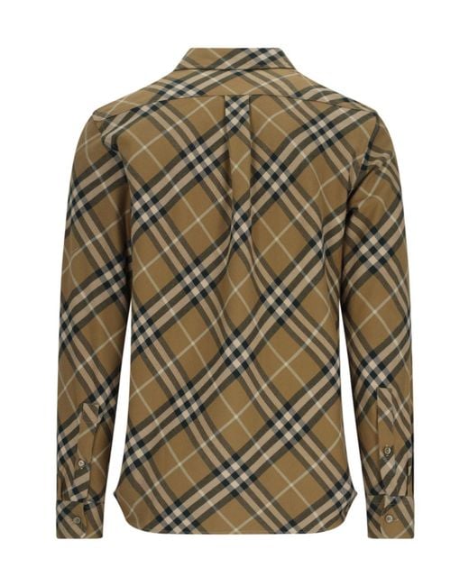 Burberry Green Checked Long-Sleeved Shirt for men