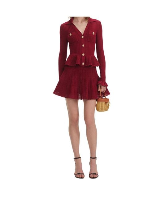 Self-Portrait Red Pointelle Knitted Mini Dress