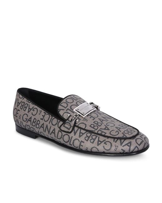Dolce & Gabbana Gray Logo Plaque Round-Toe Slippers for men