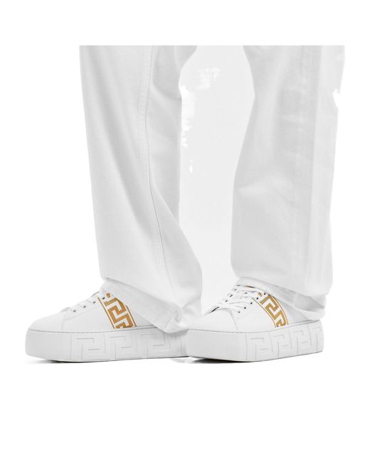 Versace White Solid Color Sneakers