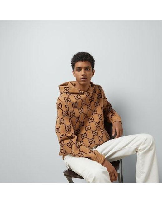 Gucci Brown Gg Wool Hooded Sweatshirt for men