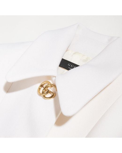 Gucci White Wool Natté Coat With Double G Button