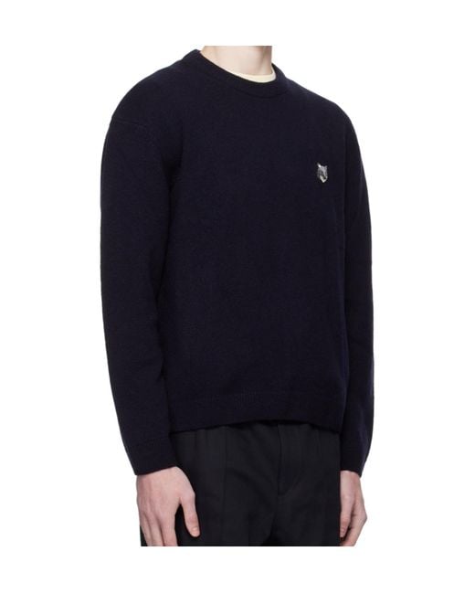 Maison Kitsuné Black Fox-Head Wool Sweater for men