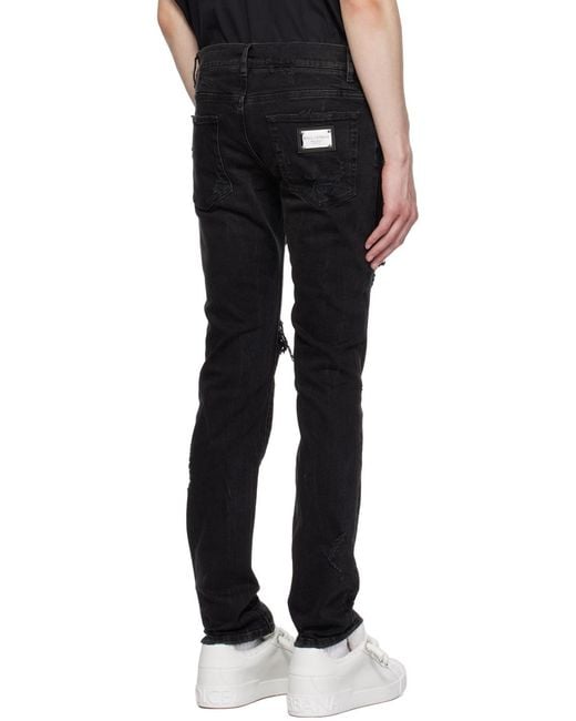 Dolce & Gabbana Black Logo Plaque Distressed Jeans for men