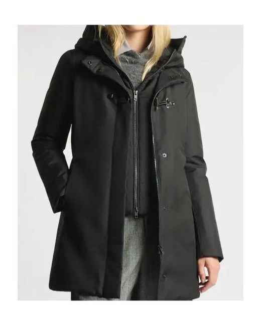 Fay Black Hooded Toggle-Fastening Coat