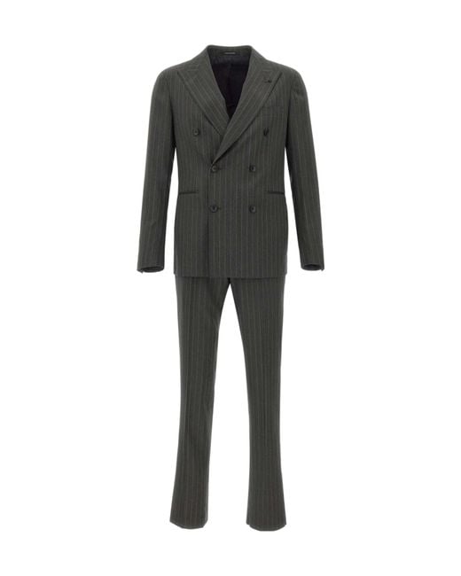 Tagliatore Black Pinstriped Double-Breasted Suit for men