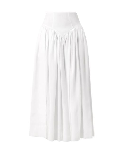Gabriela Hearst White Juniper Frayed Paneled Linen Midi Skirt