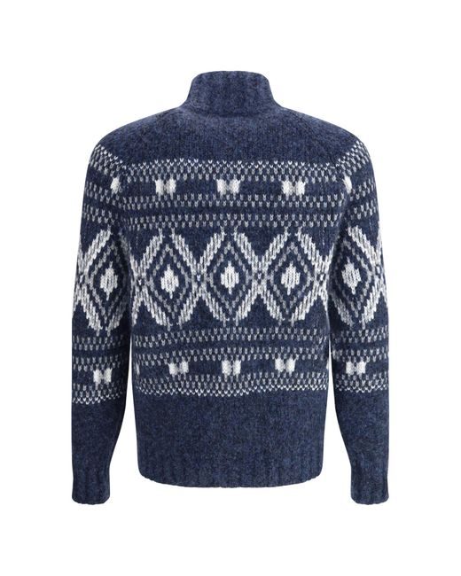 Brunello Cucinelli Blue High Neck Zip-Up Cardigan for men