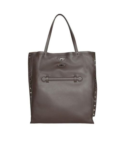 Zanellato Gray Medium A'Spasso Stud-Embellished Leather Tote Bag