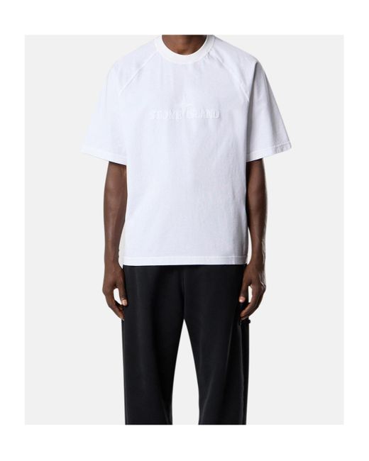 Stone Island White Oversized-Fit Short-Sleeve T-Shirt With Logo Embroidery for men