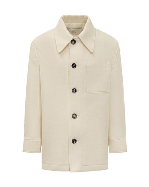 AMI White Ami Alexandre Mattiussi Overshirt In Ivory Wool for men