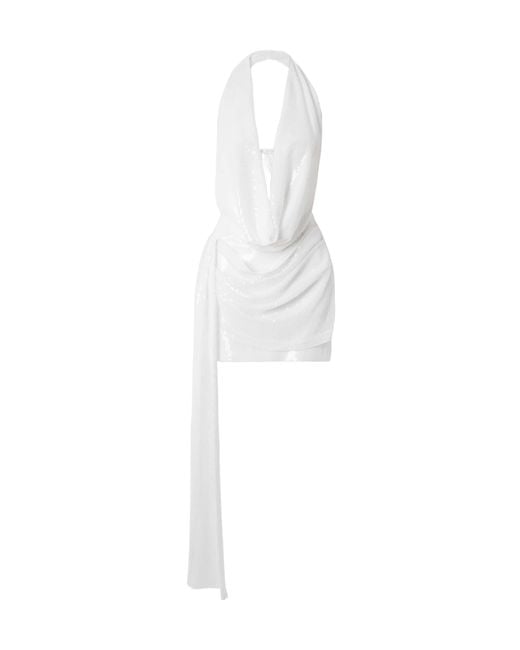 Alex Perry White Sequined Crepe Mini Dress