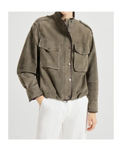 Brunello Cucinelli Green Leather Jacket