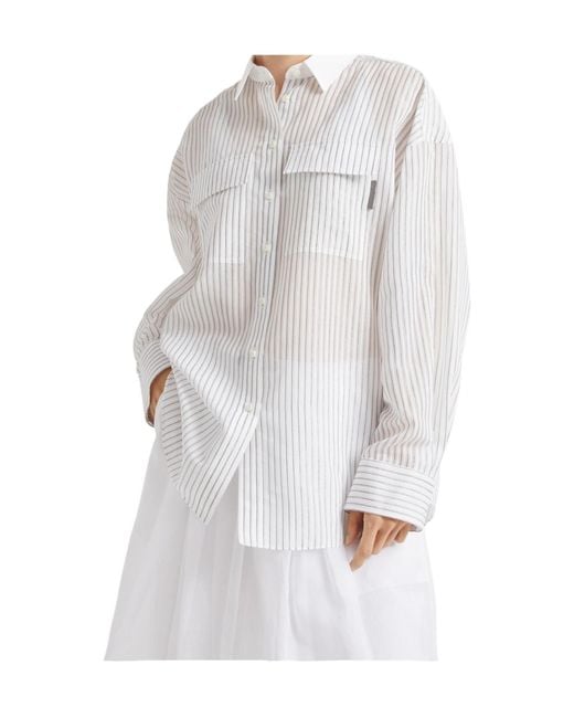Brunello Cucinelli White Striped Long-Sleeve Shirt