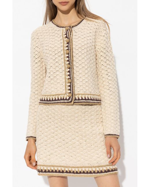 Tory Burch White Buttoned Long-Sleeved Cardigan