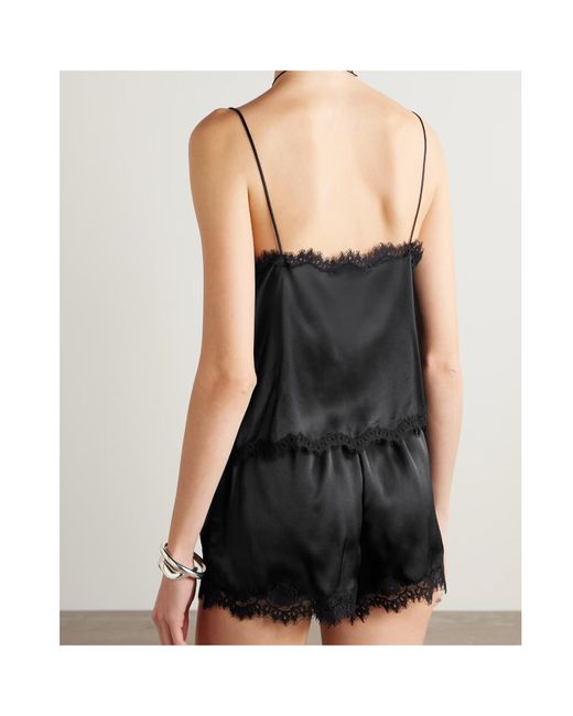 Doen Black Loure Lace-Trimmed Silk-Satin Top