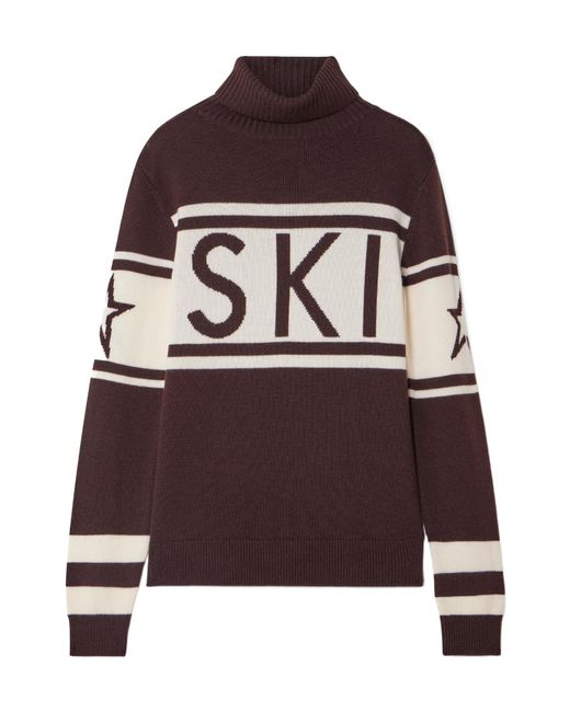 Perfect Moment Brown Schild Intarsia Merino Wool Turtleneck Sweater