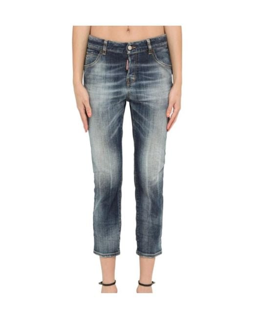 DSquared² Blue Logo Patch Low-Rise Cropped Jeans