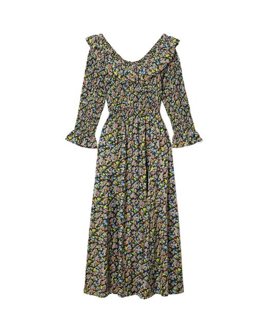 Doen Green Ruffled Floral Print Midi Dress