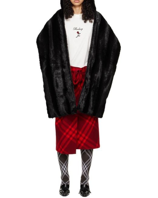 Burberry Black Hooded Wraparound Style Faux-Fur Scarf for men