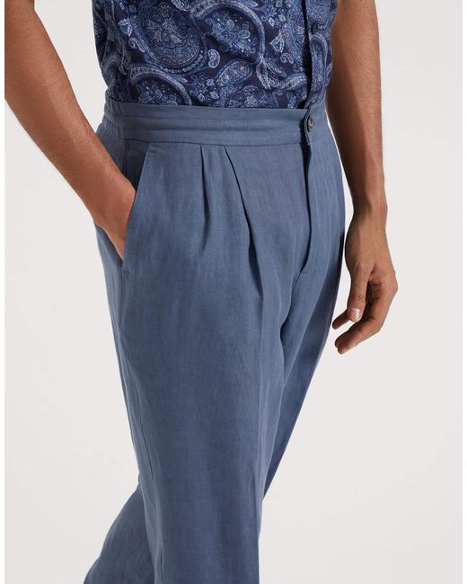 Brunello Cucinelli Blue Linen Straight-Leg Trousers for men