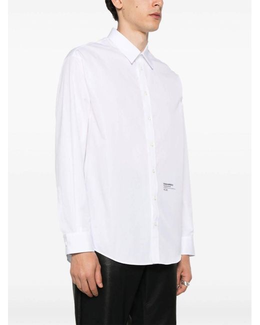 DSquared² White Logo Printed Curved Hem Shirt for men