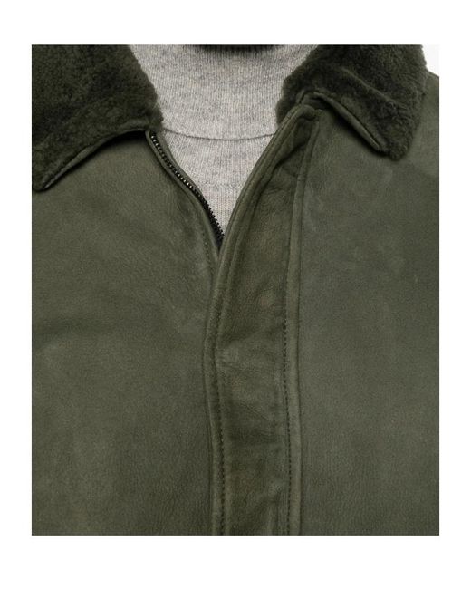 Tagliatore Green Long-Sleeved Leather Jacket for men