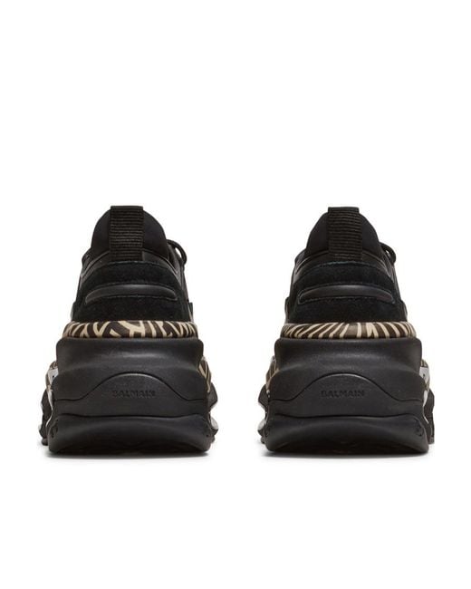 Balmain Black Leather And Suede B-Bold Low-Top Trainers With Monogram Print for men