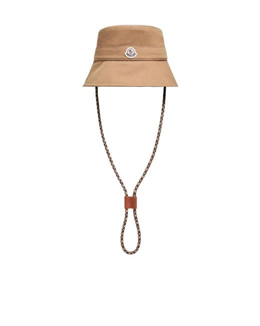Moncler White Logo Patch Drawstring Bucket Hat
