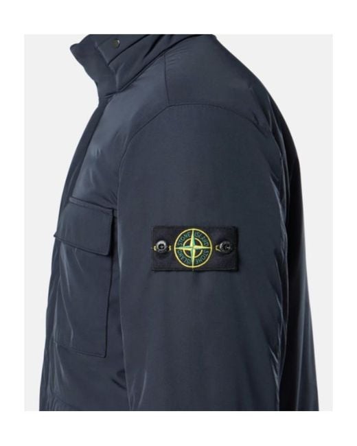 Stone Island Blue Hooded Jacket With Drawstring And Snap Closure For for men