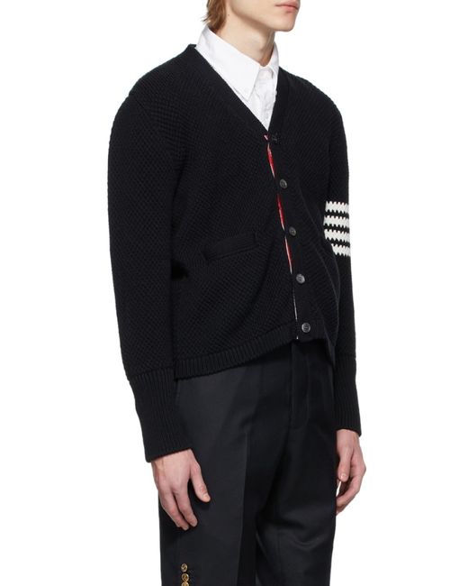 Thom Browne Black Seed Stitch Cotton 4-Bar High-Neck Cardigan for men