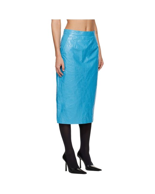 Willy Chavarria Blue Tubo Leather Midi Skirt