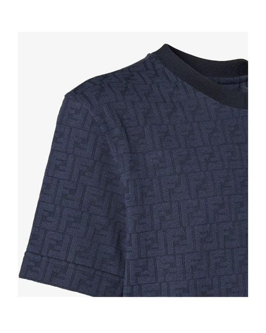 Fendi Blue Logo Detailed Crewneck T-Shirt for men