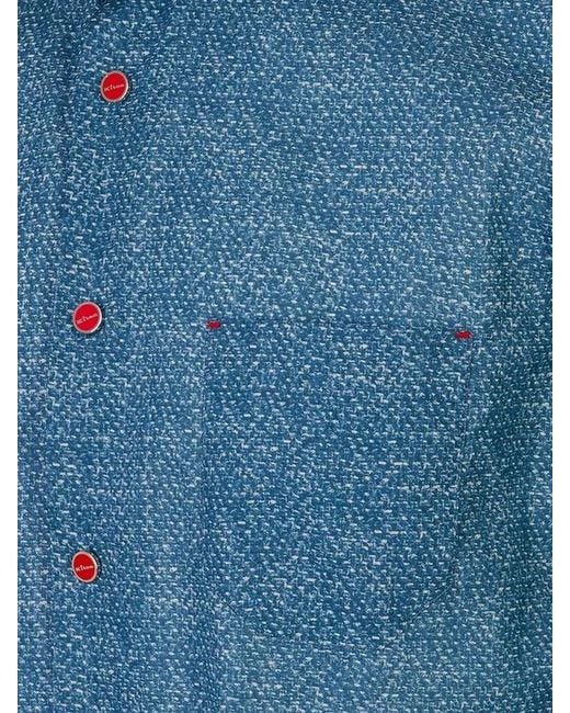Kiton Blue Patterned-Print Button-Up Shirt for men
