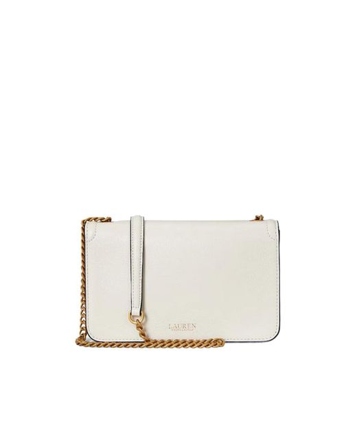Ralph Lauren White Logo-Plaque Pebbled-Leather Clutch Bag