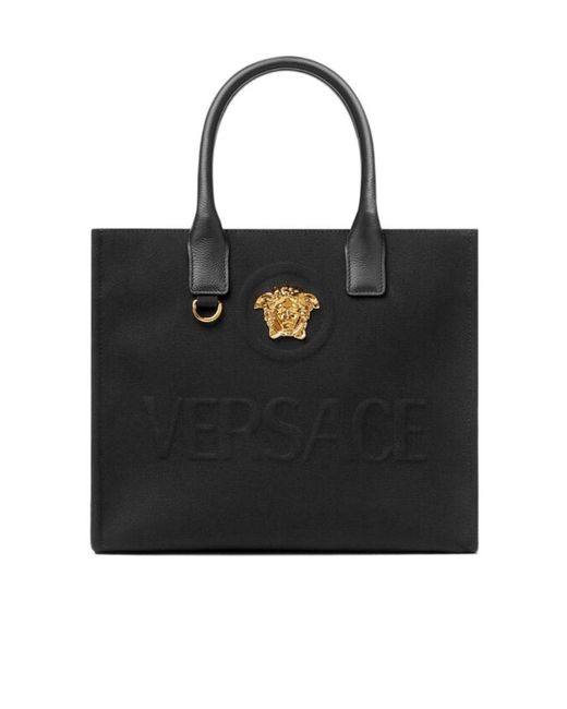 Versace Black Medusa Logo Embossed Tote Bag