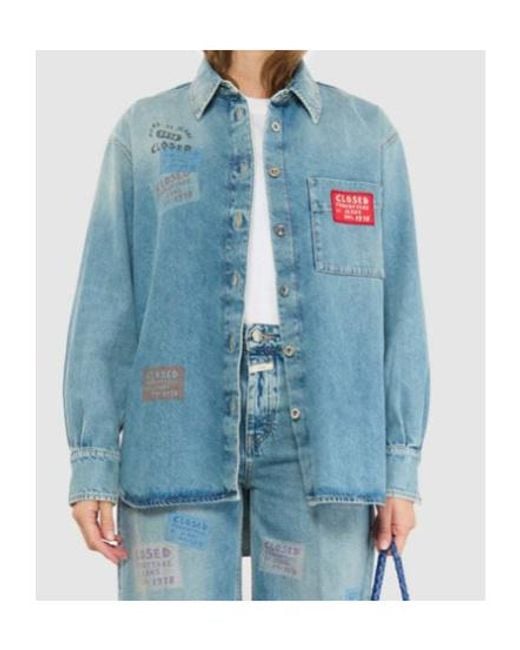 Closed Blue Oversized Printed Denim Shirt