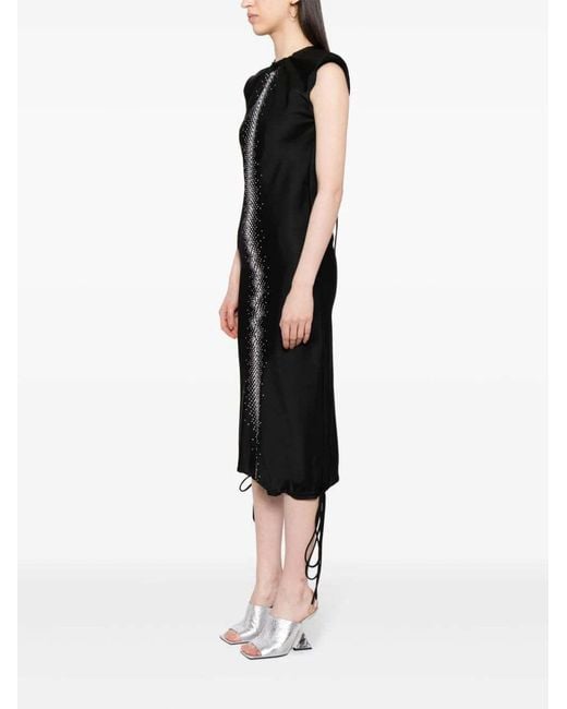 The Attico Black Rhinestone-Embellished Midi Dress