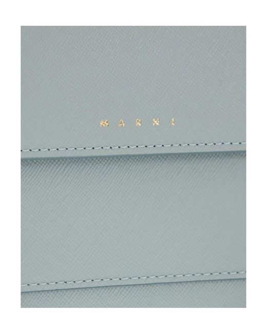 Marni Gray Logo-Print Leather Crossbody Bag