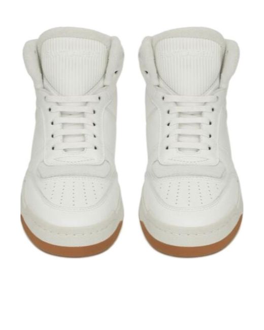 Saint Laurent White Round Toe Lace-Up Sneakers