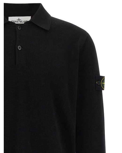 Stone Island Black Long-Sleeve Knit Polo Shirt for men