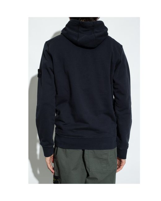 Stone Island Blue Logo Patch Drawstring Hoodie for men