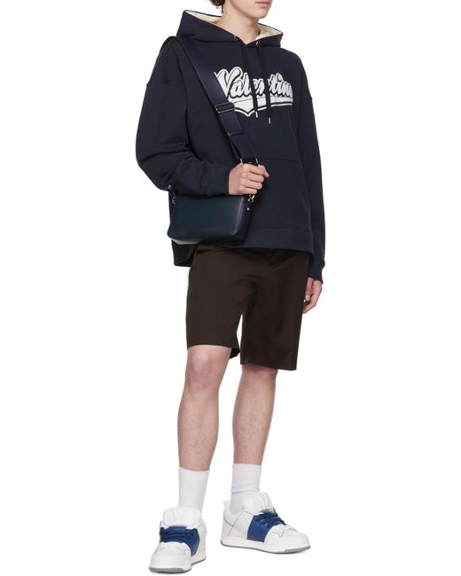 Valentino Blue Logo Flocked Drawstring Hoodie for men