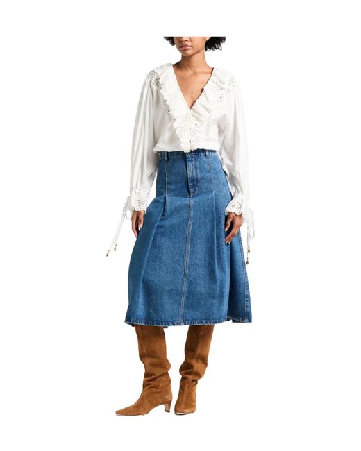 Chloé White Vneck Ruched Longsleeve Shirt