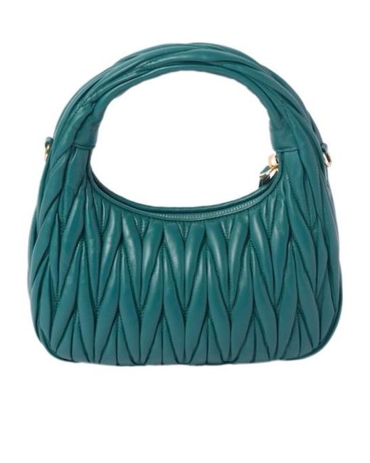 Miu Miu Green Wander Matelassé Logo Plaque Mini Hobo Bag