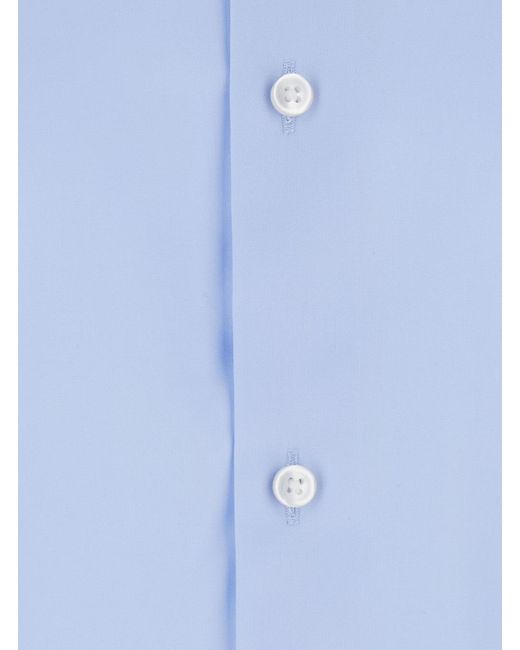 Boss Blue 'Hank' Light Shirt With Classic Collar And Curved Hem for men